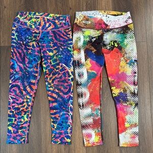 LOT 2 PAIRS Fiber Leggings One Size Small Medium Gym Yoga Bright Thick Running
